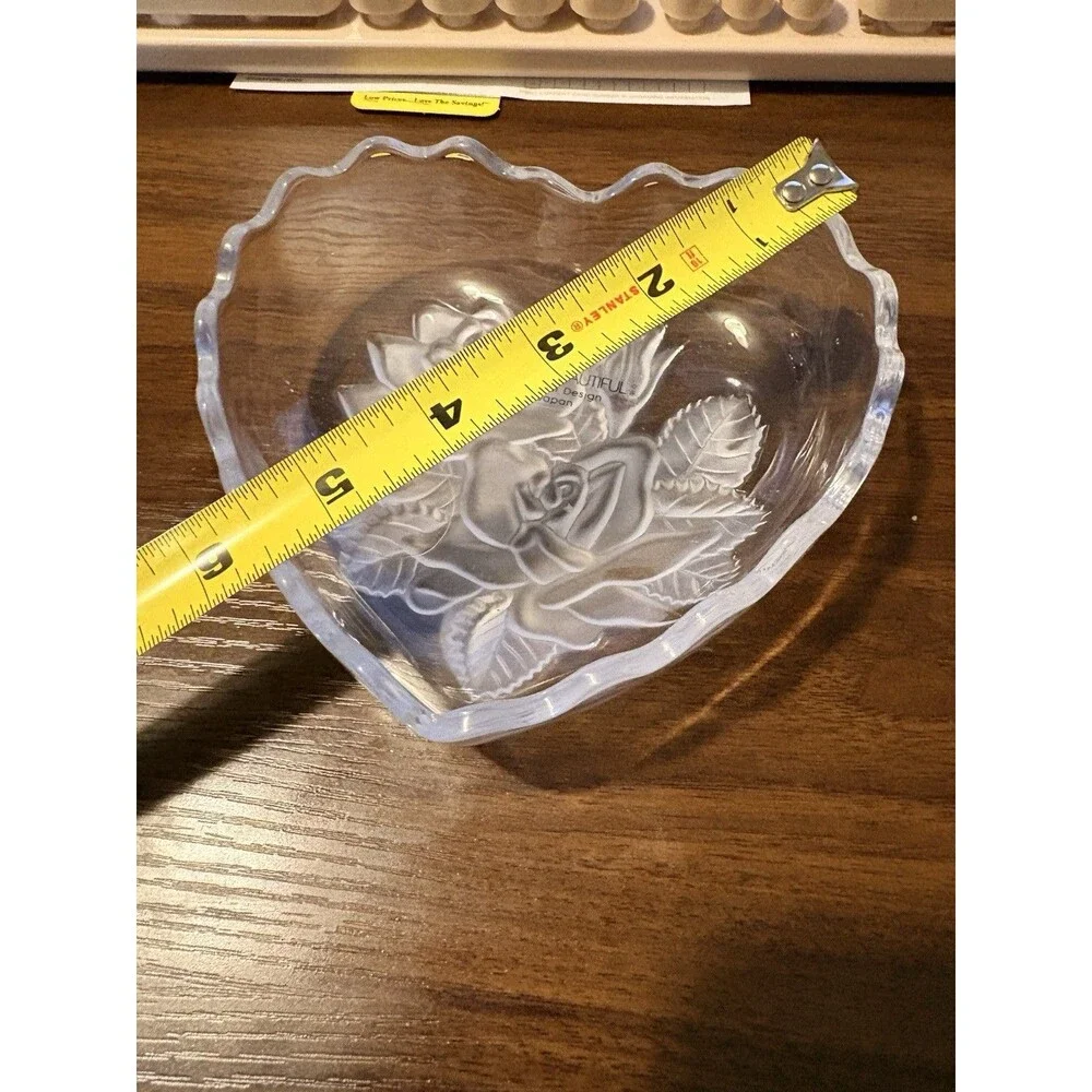 Home Beautiful Clear Heart-Shaped Glass Bowl, Floral Rose, Japan, Printed